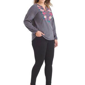 Andree By Unit Floral‎ Embroidered Gray Top